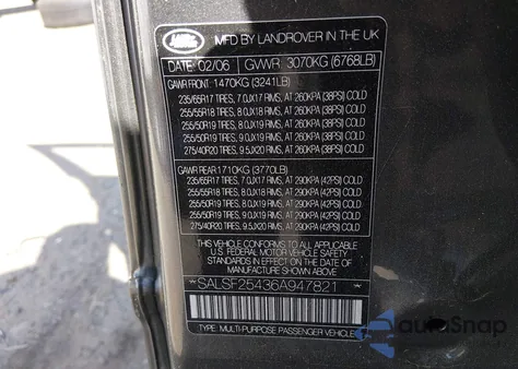 2006 Land Rover Range Rover Sport Hse from USA, damaged, VIN SALSF25436A947821